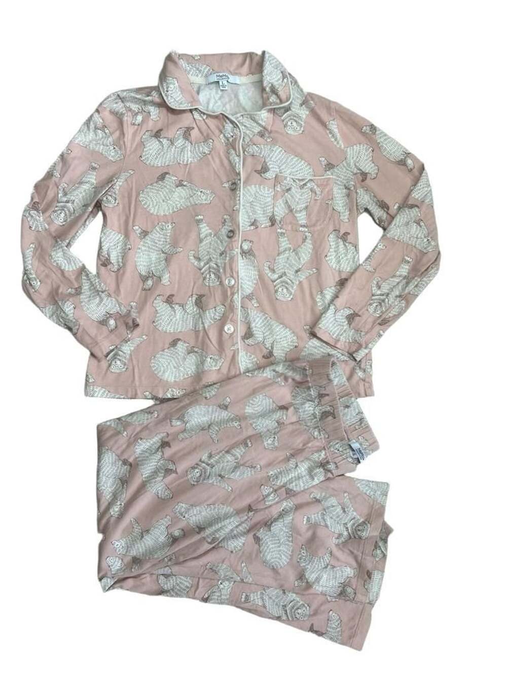 MeMoi Women's Polar Bears Notch Collar Cotton Blend Pant Pajama Set Pink